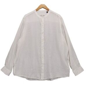 Tasso Elba Mens White 100%‎ Linen Band Collar Shirt Lightweight Beach XXL